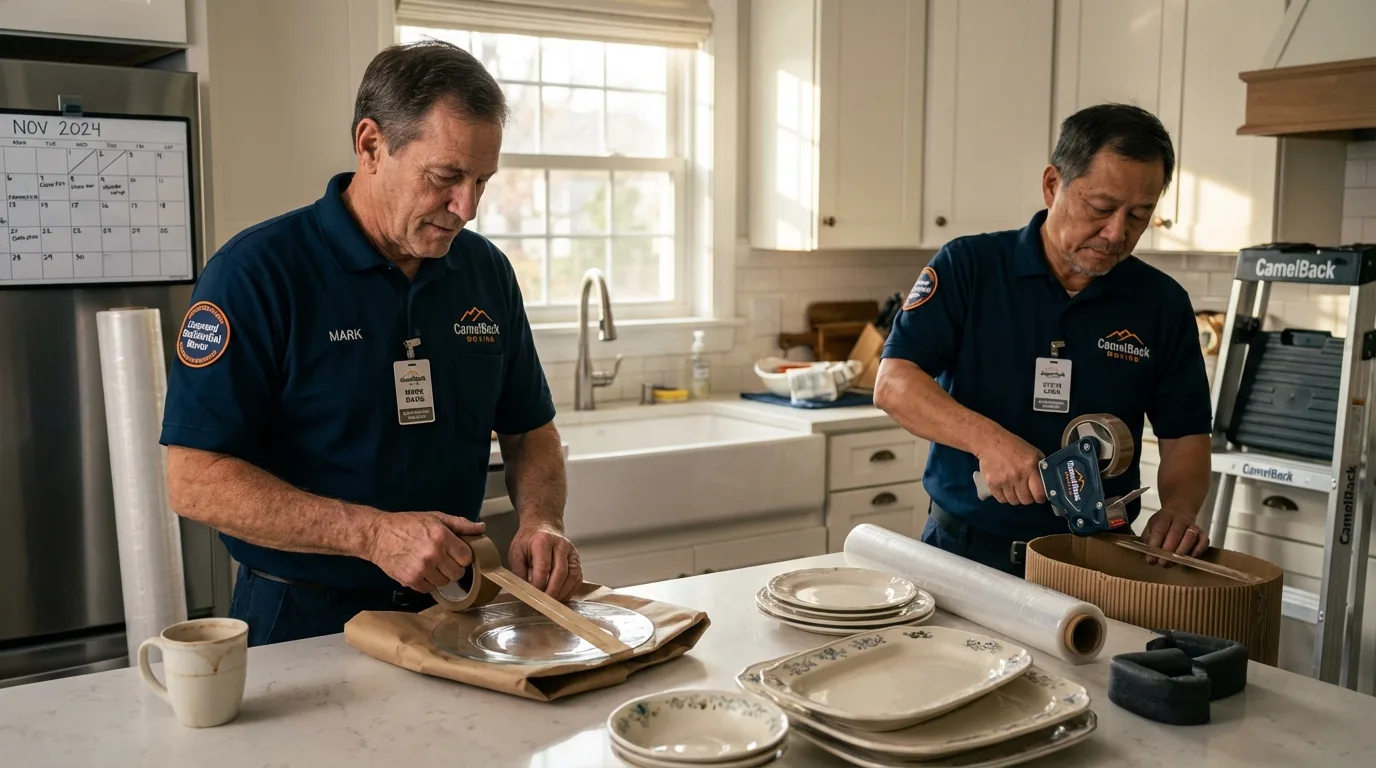 Professional crew packing kitchen dishware in Clemmons, NC